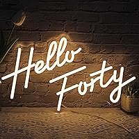 Hello Forty Neon Sign 40th Birthday Dimmable Neon Sign Warm White Words Neon Lights for Bedroom Decor USB Hanging Sign For living room Home Bar Apartment Office Beauty Salon Decor