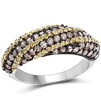 1.25 Carat Genuine Champagne Diamond and Yellow Diamond .925 Sterling Silver Ring