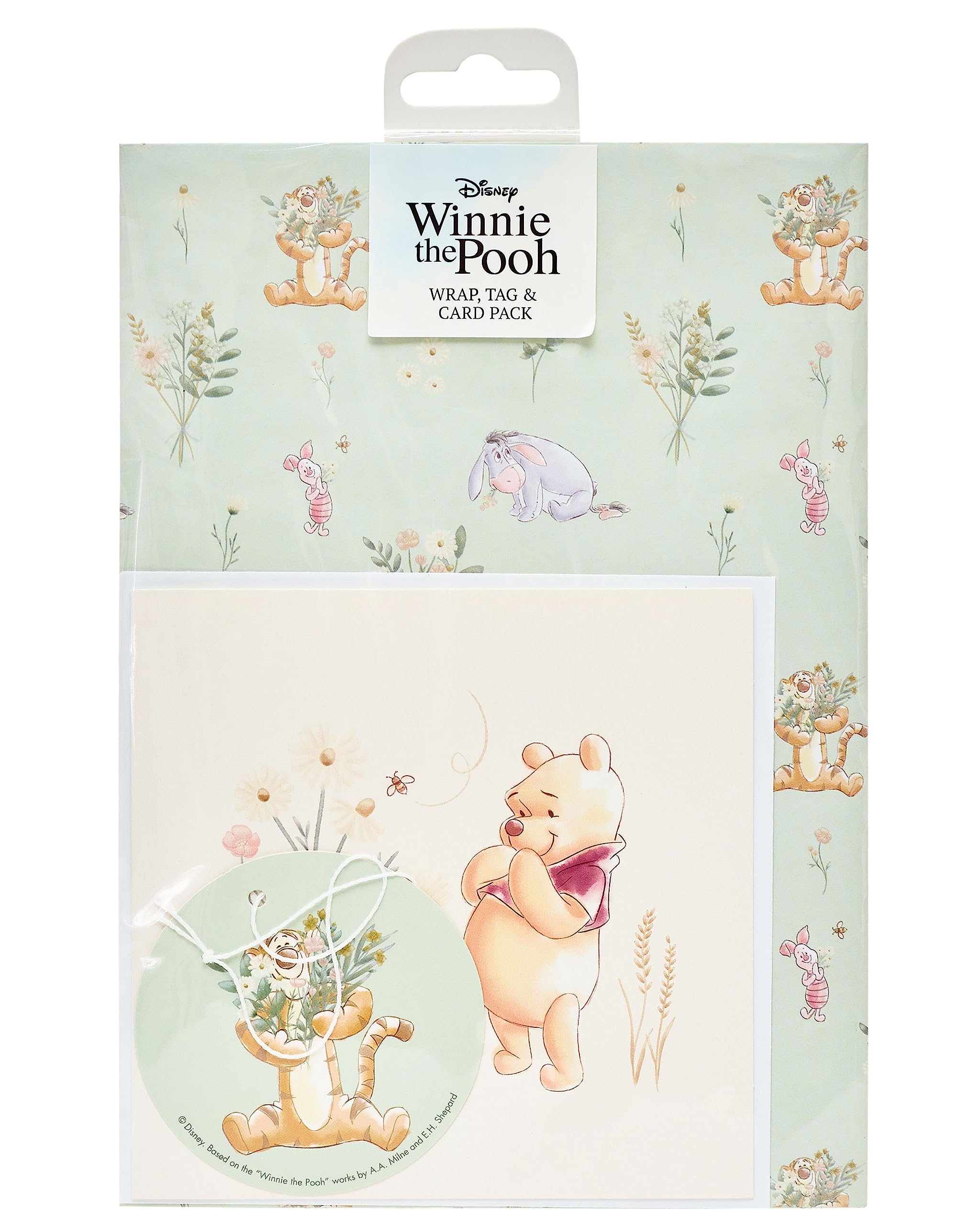 UK Greetings Disney Wrap, Card and Tag Pack - Winnie the Pooh Packaged Wrap - Winnie the Pooh Greeting Card - Disney Gifting Bundle - Winnie the Pooh Gifting Bundle, Multi (688967-0-1)