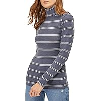 Three Dots Women's Striped Brushed Mock Neck Top