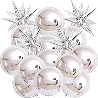 KatchOn, Big Silver Mylar Balloons - 26 Inch, Pack of 62 | 4D Sphere Balloons with Silver Star Balloons Metallic for Silver Birthday Decorations | Metallic Silver Balloons for Silver Party Decor