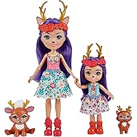 Mattel Enchantimals Danessa & Danetta Deer Sister Dolls (6-in & 4-in) & 2 Animal Figures, Removable Skirt and Accessories, Great Gift for Kids Ages 3Y+