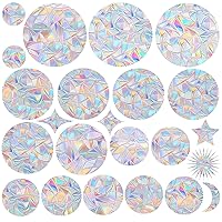 22 Pieces Circle and Sun Star Window Clings - Anti-Collision Window Decals to Save Birds from Window Collisions,Non Adhesive Prismatic Window Clings, Rainbow Stickers