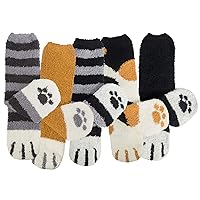 YSense Fuzzy Socks for Women 5 Pairs Warm Fluffy Socks Winter Slipper Socks Soft Cute Cat Animal Socks Gifts
