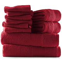 Bath Towels for Bathroom - 100% Ring Spun Cotton Luxury Bathroom Towels - Soft & Highly Absorbent Bath Towels Set, 10 Piece Set (2 Bath Towels, 2 Hand Towels, 6 Washcloths) - Red