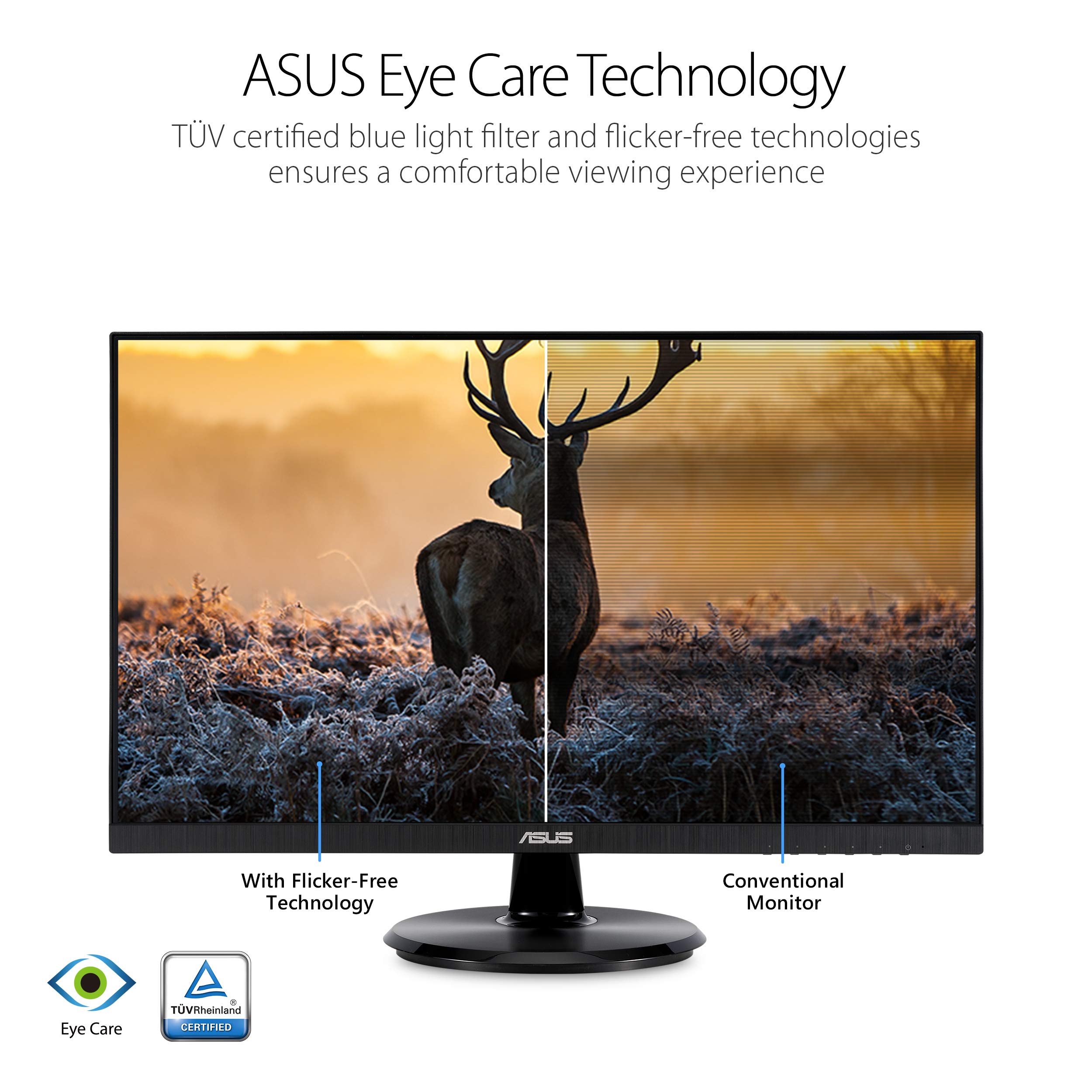 ASUS VA24DQ 23.8” Monitor, 1080P Full HD, 75Hz, IPS, Adaptive-Sync/FreeSync, Eye Care, HDMI DisplayPort VGA, Frameless, VESA Wall Mountable ,BLACK