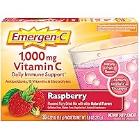 1000mg Vitamin C Powder, with Antioxidants, B Vitamins and Electrolytes, Supplements for Immune Support, Caffeine Free Fizzy Drink Mix, Raspberry Flavor - 30 Count/1 Month Supply