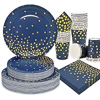 Blue Plates and Napkins Party Supplies 200Pcs Blue Paper Plates Blue and Gold Plates Serve 50, Blue and Gold Party Decorations for Birthday Baby Shower Retirement Graduation Party Decorations