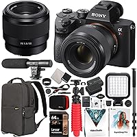 Sony a7R III Mirrorless Full Frame Camera Body + 50mm F1.8 FE Fast E-Mount Lens SEL50F18F ILCE-7RM3A/B Bundle with Deco Gear Backpack + Microphone + LED + Monopod and Accessories Kit