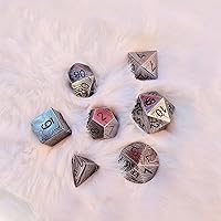 DND Damascus Dice Set | 7-Piece Damascus Steel | MTG RPG D&D Casino Dice with Leather Cover | DD04