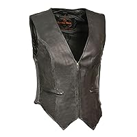 Women’S Zipper Leather Vest- Side Stretch Panels for A