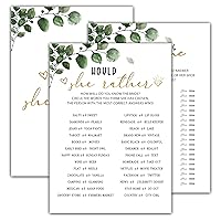 Bridal Shower Games - Greenery Engagement Party Game Cards For Wedding, Bachelorette Party - Bridal Shower Decorations - Would She Rather - 30 Cards(003)