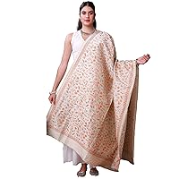 Parchment Nakshi Kantha Dupatta With Dual Color Hand Embroidered Warli Pattern From Bengal - Semi Tu