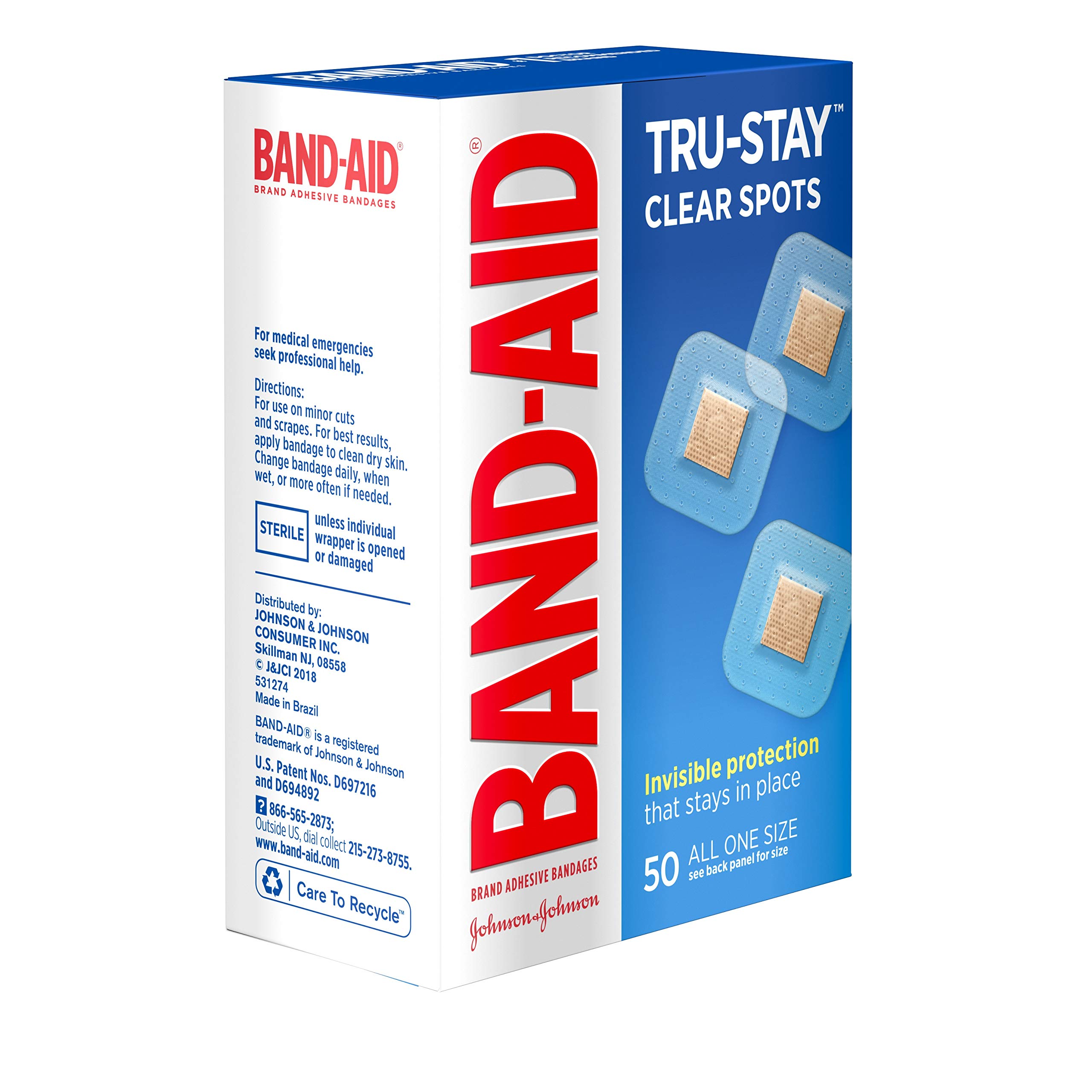 Band-Aid Brand Tru-Stay Clear Spots Bandages for Discreet First Aid, All One Size, 50 Count