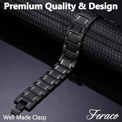 Feraco 3X Magnetic Bracelets for Men Titanium Steel Magnetic Bracelet with 3 Rows Magnets (Black)