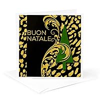 3dRose Greeting Card - Italian Buon Natale Merry Christmas Green and Gold Holiday Tree - Cultural