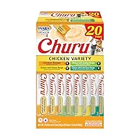 Churu Cat Treats, Lickable, Squeezable Creamy Purée Cat Treat with Green Tea Extract & Taurine, 0.5 Ounces Each Tube, 20 Tubes, Chicken Variety Box