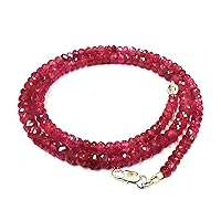 24 inch Long rondelle Shape Faceted Cut Natural Pink Sapphire 6-8 mm Beads Necklace with 925 Sterling Silver Clasp for Women, Girls Unisex