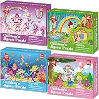 4 Packs 100Pcs Puzzles for Kids Ages 4-6 Jigsaw Puzzles for Toddlers 3-5 Unicorn Princess Animals Mermaid Fairy Toys for Children 6-8 Years Unicorn Puzzle Gift Educational Game for Boys & Girls