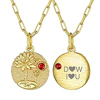GOLDCHIC JEWELRY Birth Month Flower Necklace with Birthstone, 18K Gold Plated Floral Disc Coin Necklace Birthday Flower Birthday Personalized Gift for Mom/Daughter/Best Friend