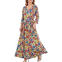 Aphratti Women's Plus Size Maxi Dress Casual Fall 3/4 Sleeve V Neck Faux Wrap Long Flowy Maxi Dresses