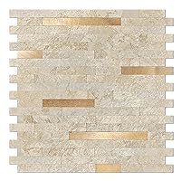 KASARO Peel and Stick Backsplash Tiles with Golden Embellished Stripes, Decorative Self-Adhesive Wall Tile Stickers for Kitchen, RV