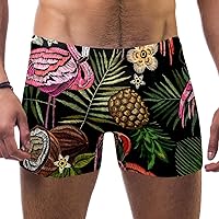 Swimming Boxer Briefs Flamingos And Fruits Quick Dry Men's Trunks Quick Dry Swimwear Boxer Shortsswimwear Trunks Bathing Suit