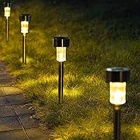 GIGALUMI Solar Pathway Lights 12 Pack, Stainless Steel IP44 Waterproof Auto On/Off Outdoor LED Solar Landscape Lights for Garden, Yard, Patio, Path and Walkway. (Warm White)