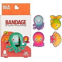 BioSwiss Bandages, Aquateam Sea Creatures Shaped Self Adhesive Bandage, Latex Free Sterile Wound Care, Fun First Aid Kit Supplies for Kids and Adults, 24 Count