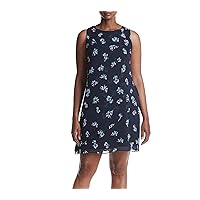 Women's Plus Size Cacade Floral Envelope Front Swing Dress, Navy, 18W