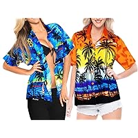 LA LEELA Women's Beach Hawaiian Shirt Casual Short Sleeve Fashion XL Work from Home Clothes Women Blouse Pack of 2