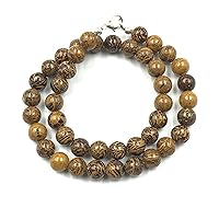 Natural Mariyam Jasper Gemstone Round Beaded Stretchable 15.5 Inches Choker Necklace For Girls and Women, Unisex Necklace, Beaded Necklace For Gift, Designer Gift, Charm ,Couple