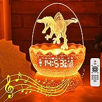Spinosaurus Egg Alarm Clock Night Light, Music & White Noise Aid Sleep Machine, Decor Ideal & Unique Clock for Bedroom/Living Room/Working Table, Gifts for Adult/Kids (Multicolour)