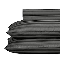 California Design Den - Cotton Sheets for King Size Bed Soft 100% Cotton Cooling Sheets Deep Pockets Snug Fit Elastic, 500 Thread Count, 4-Pc, Hotel Quality, Damask Stripe Bedsheet Set (Dark Gray)