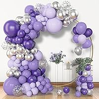 Amandir 153pcs Purple Balloon Garland Arch Kit, Different Sizes 18 12 10 5 inch Lavender Latex Metallic Confetti Silver Balloons for Girls Women Wedding Birthday Baby Shower Party Decorations Supplies