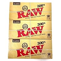 RAW Classic 200 King Size Slim uncreased Rolling Paper, Brown, 200 Count (Pack of 3)