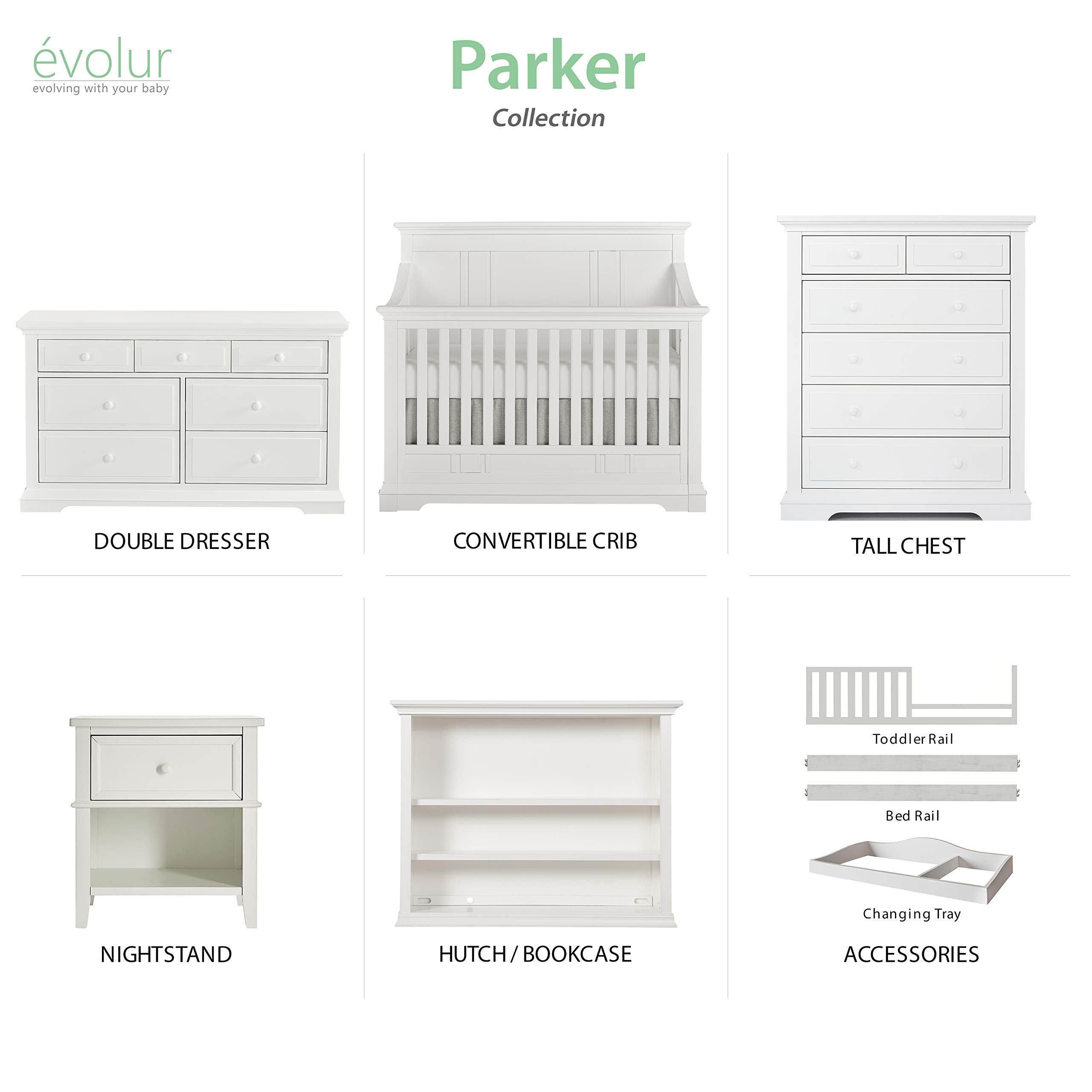 Evolur Parker Double Dresser, Winter White, 54x20.3x32 Inch (Pack of 1)