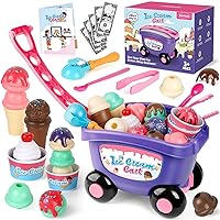 Ice Cream Cart Toy, Ice Cream Shop Playset for Kids, Grocery Store Pretend Play Food Toys, Shopping Cart for Toddlers, Scoop and Serve Counter, Educational Gift for 3 4 5 6 Years Old Girl Boy