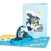 Ribbli Surfing Shark Pop Up Card for All Occasion,Birthday Card,Sport Card,Fish Card, Fathers Day Card,Handmade 3D Card for Him Men Dad Husband Boyfriend Brother Boy Son Kid, with Envelope