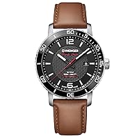 Wenger Men's 'Sport' Swiss Quartz Stainless Steel and Leather Casual Watch, Color:Brown (Model: 01.1841.105)