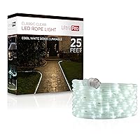 UltraPro LED Rope Lights, 25ft Classic Clear Rope, Cool White Light 5000K, Indoor/Outdoor, Flexible, Linkable, Durable, Rope Lights Outdoor, 54843
