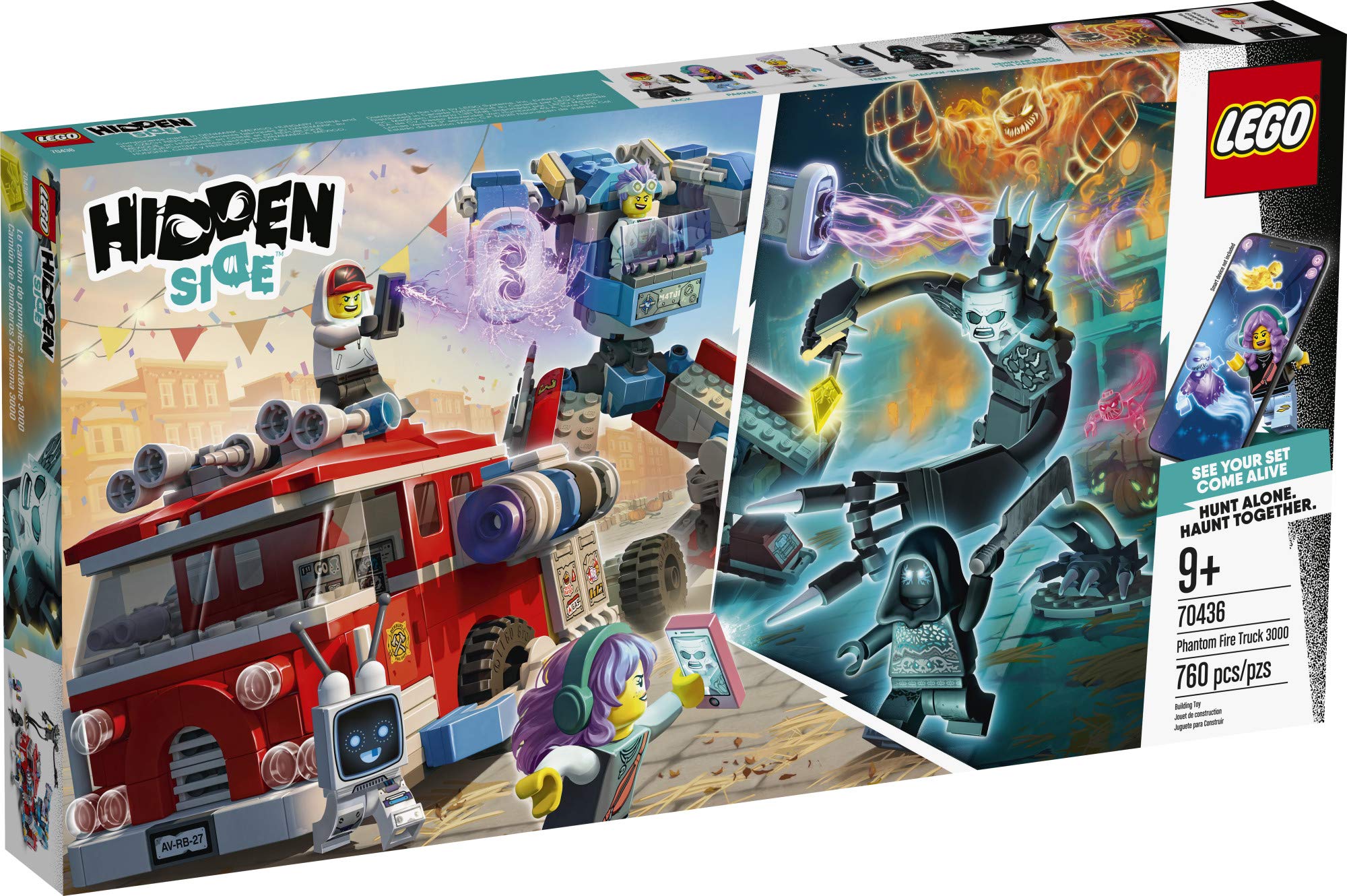 LEGO Hidden Side Phantom Fire Truck 3000 70436, Augmented Reality (AR) Fire Truck Toy, App-Driven Ghost-Hunting Kit, Includes a Mecha Robot, 5 Minifigures and a Harbinger Figure (760 Pieces)