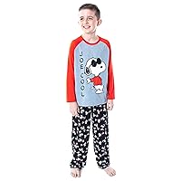 INTIMO Peanuts Boys' Joe Cool Snoopy Pajamas Long Sleeve Raglan Shirt And Pant 2 Piece PJs Kids Sleepwear Set