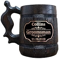 Beer Mug with Pattern, Groomsman Wedding Beer Stein, Groomsmen Beer Tankard, Gift for Him, Bachelor Party Beer Set, Wedding Name Plate