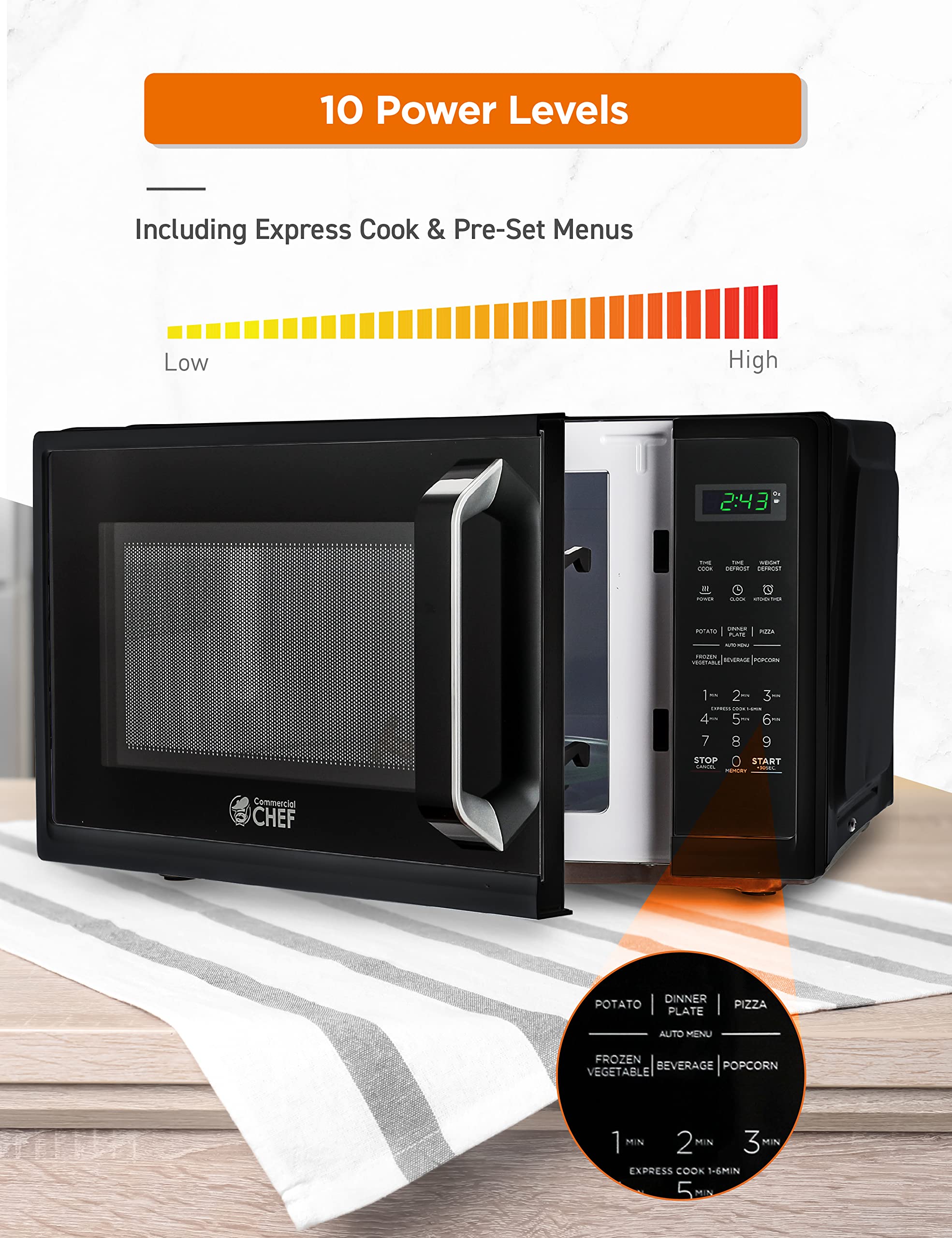 COMMERCIAL CHEF Small Microwave 0.9 Cu. Ft. Countertop Microwave with Touch Controls & Digital Display, Black & Nordic Ware BPA-free and Melamine Free Plastic Splatter Microwave Cover