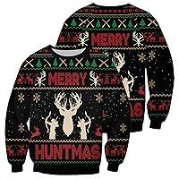 Camelliaa Shop Deer Hunting Merry Huntmas Ugly Christmas AOP Sweater Premium Unisex S-5XL, Deer Hunting Sweater, Hunting Deer Sweater, Deer Hunting Sweater for Men Multicolor