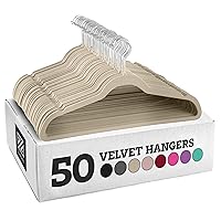 Zober Velvet Hangers 50 Pack - Heavy Duty Ivory Hangers for Coats, Pants & Dress Clothes - Non Slip Clothes Hanger Set - Space Saving Felt Hangers for Clothing