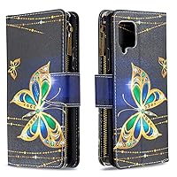 Cartoon Flip Case for Samsung Galaxy A42 5G,Butterfly Animal Painting Premium Leather Case Kickstand with 9 Card Slot Zipper Wallet