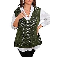 OYOANGLE Women's Plus Size Rib Knit Sweater Cap Sleeve V Neck Split Hem Vest Pullover Casual Top