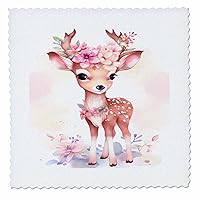 3dRose Pretty Floral Deer Illustration - Quilt Squares (qs-382210-7)